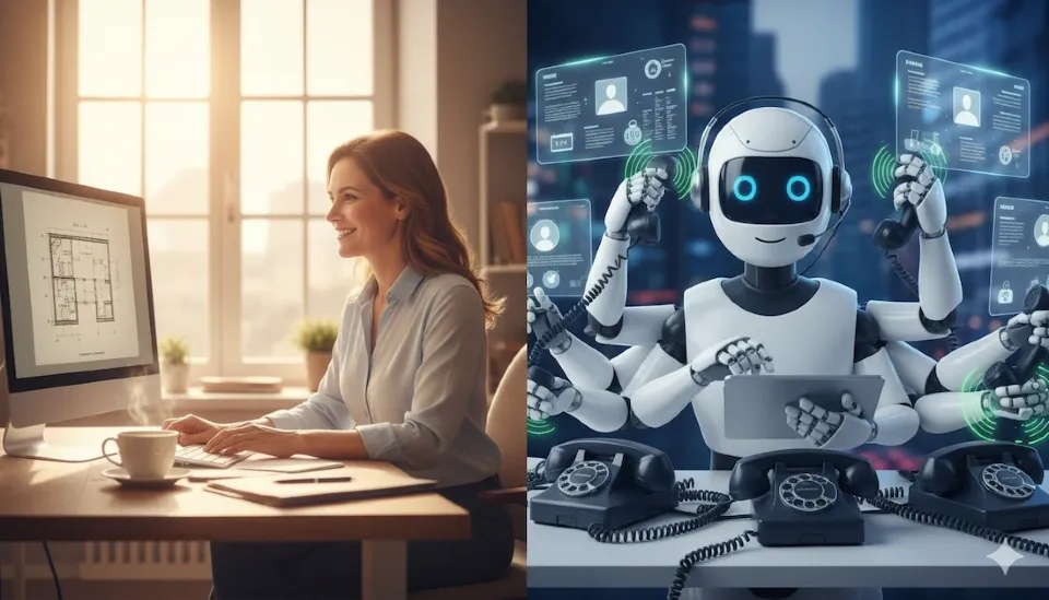 Small business owner supported by AI receptionist